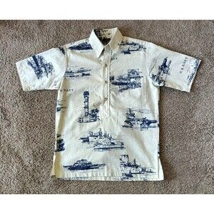 Vintage US Navy Ship Polo Men's Small  Beige Short Sleeve